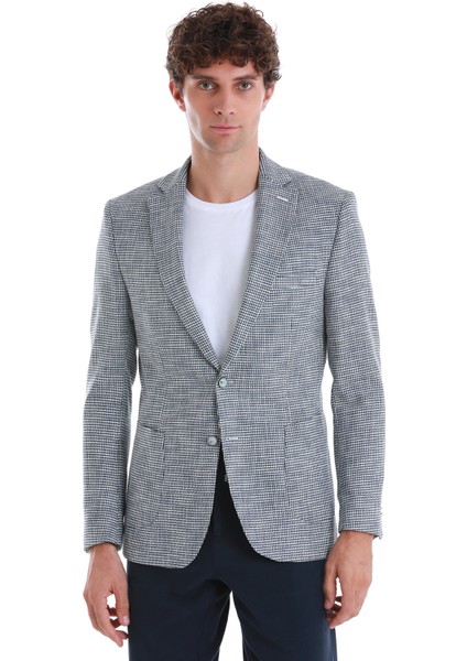 Lacivert Comfort Fit Desenli Mono Yaka Klasik Ceket