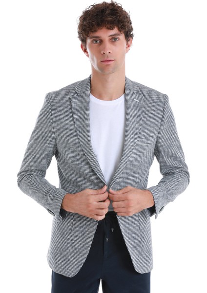 Lacivert Comfort Fit Desenli Mono Yaka Klasik Ceket modelleri