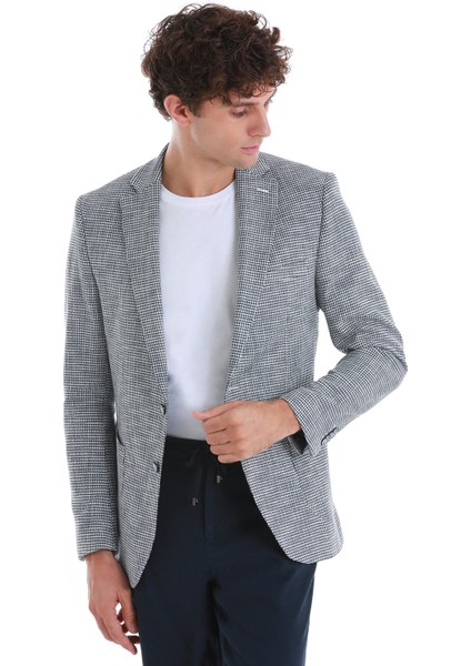 Lacivert Comfort Fit Desenli Mono Yaka Klasik Ceket indirimleri