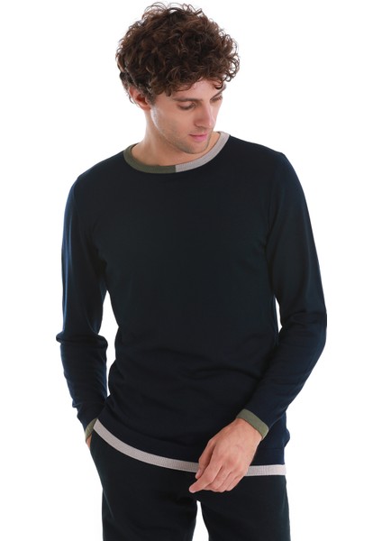 Lacivert Regular Fit Düz Bisiklet Yaka Yünlü Triko Kazak modelleri