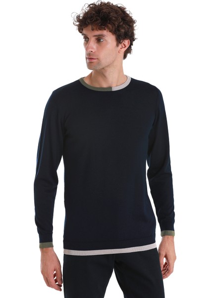 Lacivert Regular Fit Düz Bisiklet Yaka Yünlü Triko Kazak fırsatları