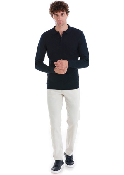 Lacivert Regular Fit Jakarlı Polo Yaka Yünlü Triko Kazak fiyatları