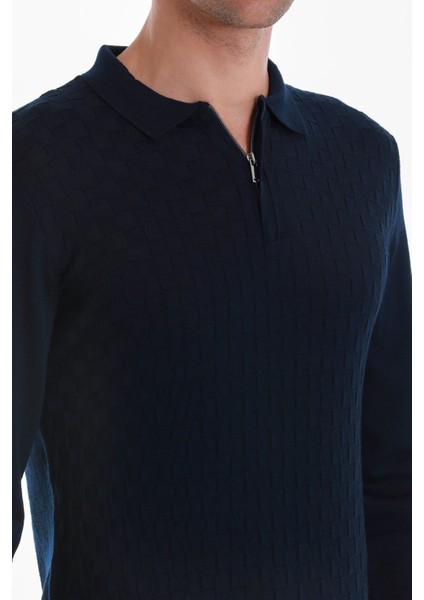 Lacivert Regular Fit Jakarlı Polo Yaka Yünlü Triko Kazak indirimleri