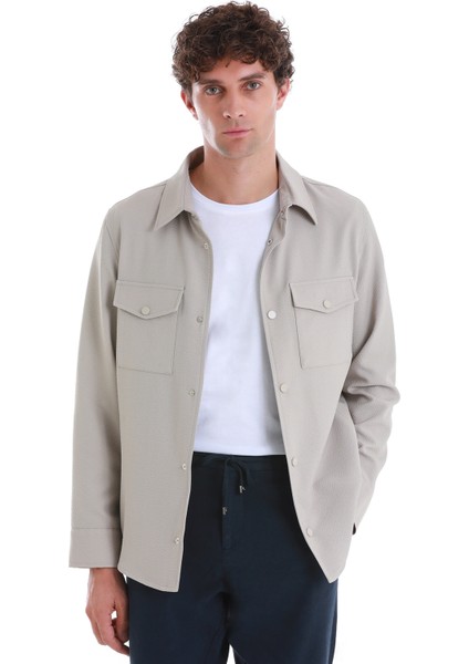 Bej Slim Fit Bebe Yaka Baharlık Mont