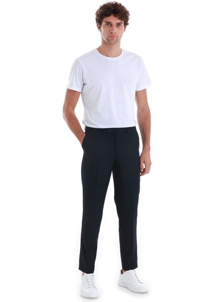 Lacivert Slim Fit Düz Yandan Cepli Kumaş Pantolon fiyatları