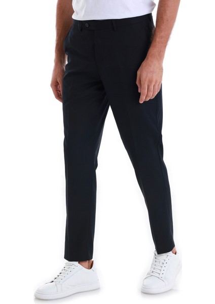 Lacivert Slim Fit Düz Yandan Cepli Kumaş Pantolon modelleri
