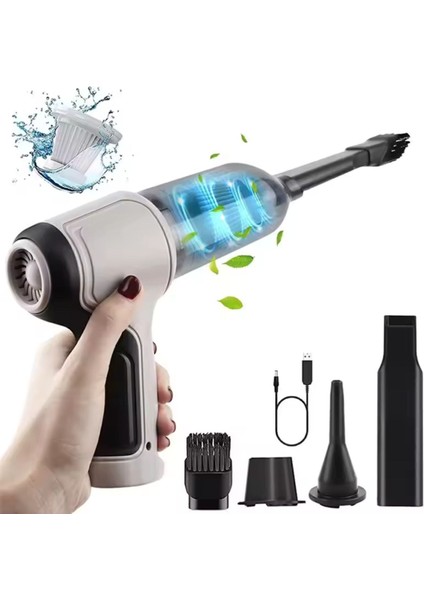 Germany Pro Mini 9000PA Güçlü Emiş Üfleme Özellikli Ev Araç Kablosuz Şarjlı El Süpürgesi 120W 7in1