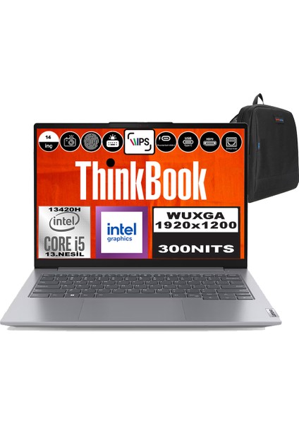 Thinkbook 14 G6 Irl Intel Core I5 13420H 40GB Ddr5 512GB SSD 14" Wuxga 300NITS IPS Freedos Taşınabilir Bilgisayar 21KG00UCTRF13 + Zetta Çanta