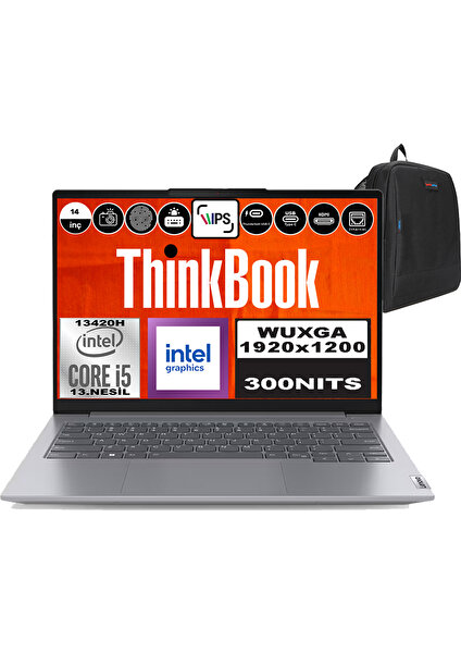 Thinkbook 14 G6 Irl Intel Core I5 13420H 24GB Ddr5 4tb SSD 14" Wuxga 300NITS IPS Windows 11 Home Taşınabilir Bilgisayar 21KG00UCTRH08 + Zetta Çanta