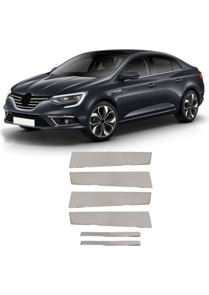 Renault Megane 4 Uyumlu 2016-2020 Krom Direk Nikelajı 6 Parça Paslanmaz Çelik