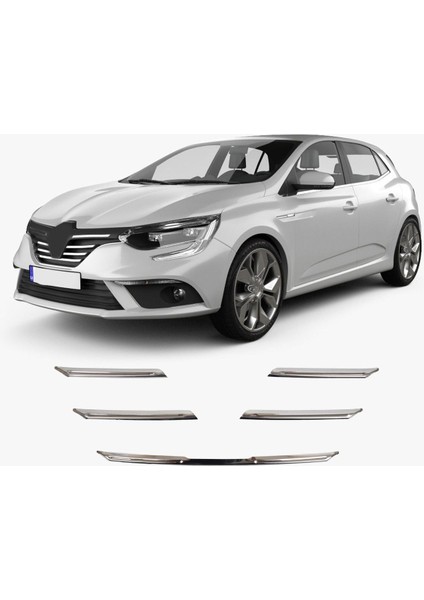 Renault Megane 4 Uyumlu 2016-2020 Krom Ön Panjur 5 Parça Paslanmaz Çelik