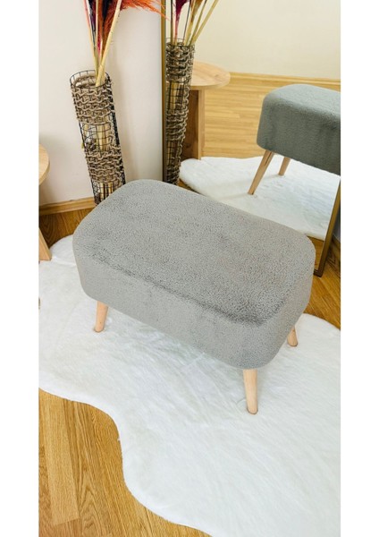 Ahşap Ayaklı Teddy Kumaş Dikdörtgen Dekoratif Puf Bench Gri modelleri