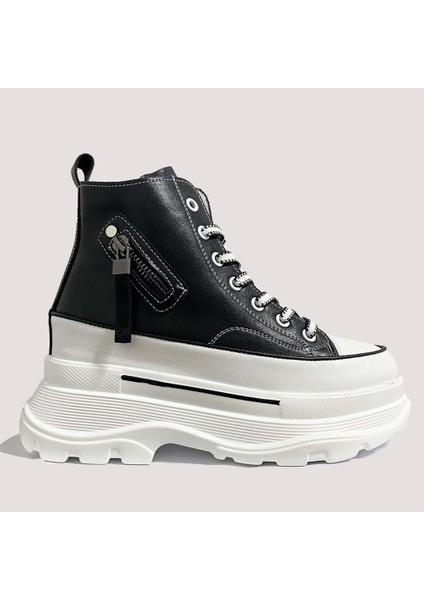 24K345-4 Kadın Casual Fermuarlı Bot Siyah