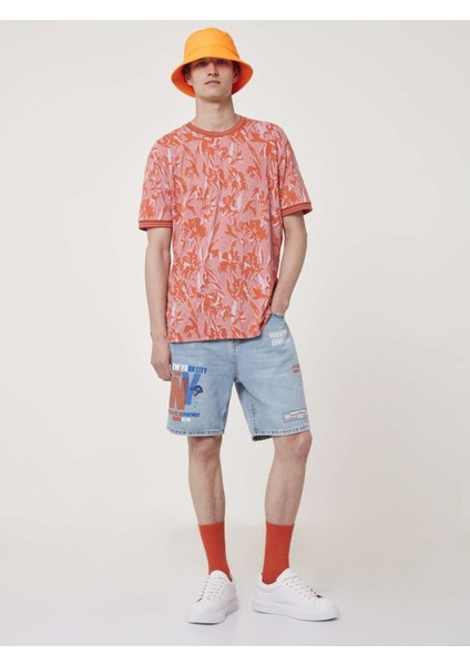 Ronada Wuwei Çiçek Desenli Jakarlı Tişört