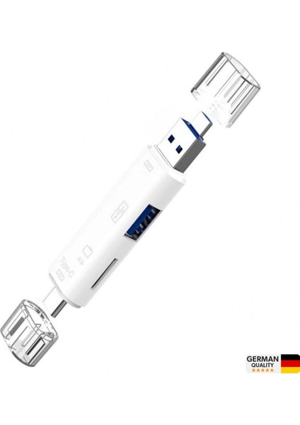 5in1 Telefon ve Bilgisayar USB Type C Micro Kart Okuyucu Otg Beyaz