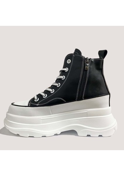 24K345-4 Kadın Casual Fermuarlı Bot Siyah