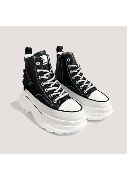24K345-4 Kadın Casual Fermuarlı Bot Siyah