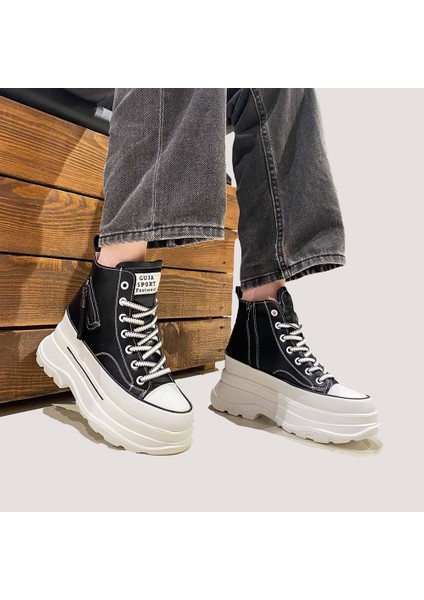 24K345-4 Kadın Casual Fermuarlı Bot Siyah