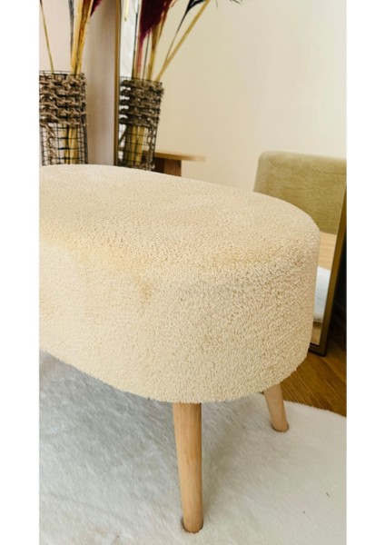 Oval Model Ahşap Ayaklı Teddy Kumaş Dekoratif Puf Bench