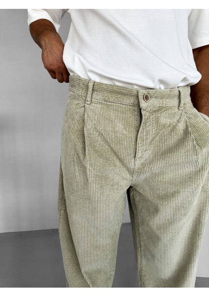 Erkek Baggy Fit Kadife Pantolon Mint modelleri