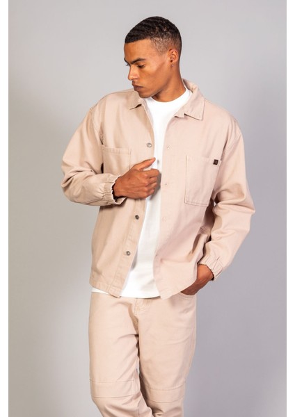 Erkek Gömlek Model Oversize Denim Bej Ceket