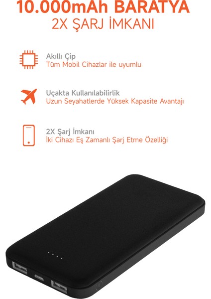 10.000 mAh Powerbank 2x USB Çıkışlı 1 Type-C ve 1 Micro Girişli SNP-3000-3001