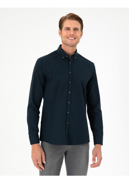 Erkek Lacivert Regular Fit Uzun Kollu Gömlek 50292553-VR033 modelleri