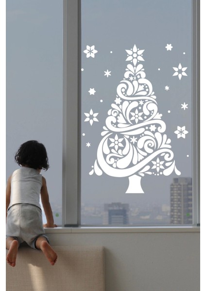 Happy New Year Sticker Çıkartma Yeni Yıl Süsü Parti Cam Süsü Noel Ağacı Kar Tanesi