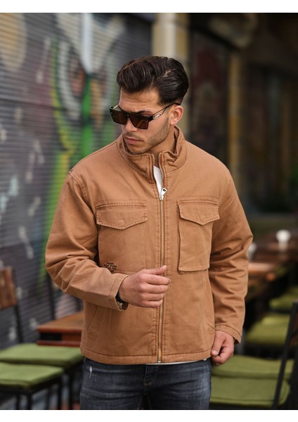 Erkek Taba Içi Hafif Kapitone Oversize Kot Ceket modelleri