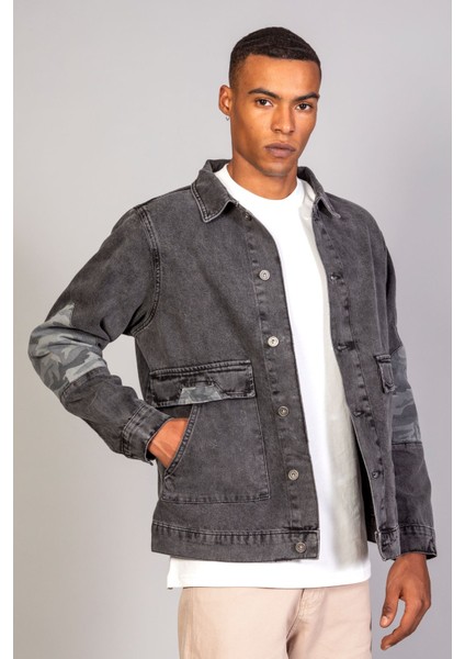 Erkek Kamuflaj Detaylı Oversize Antrasit Kot Ceket fiyatları