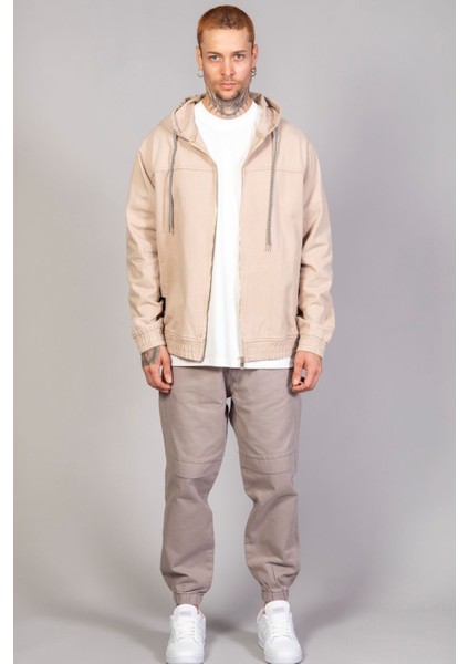 Erkek Kapüşonlu Oversize Marsıan Bej Kot Ceket modelleri