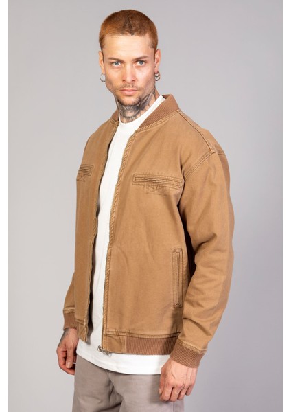 Erkek Fermuarlı Kahve Oversize Motorcu Kot Ceket fiyatları