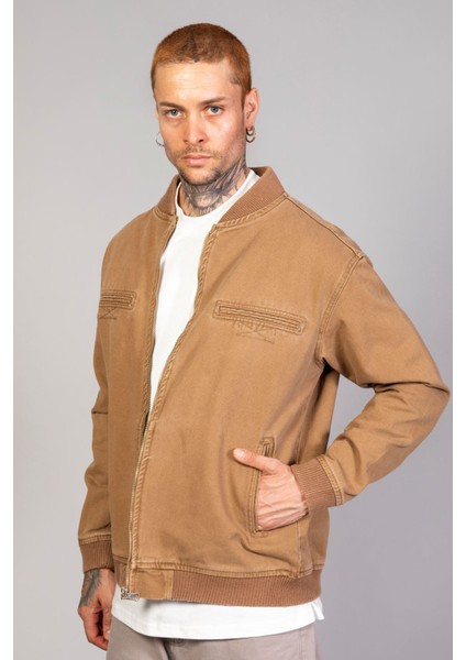 Erkek Fermuarlı Kahve Oversize Motorcu Kot Ceket modelleri