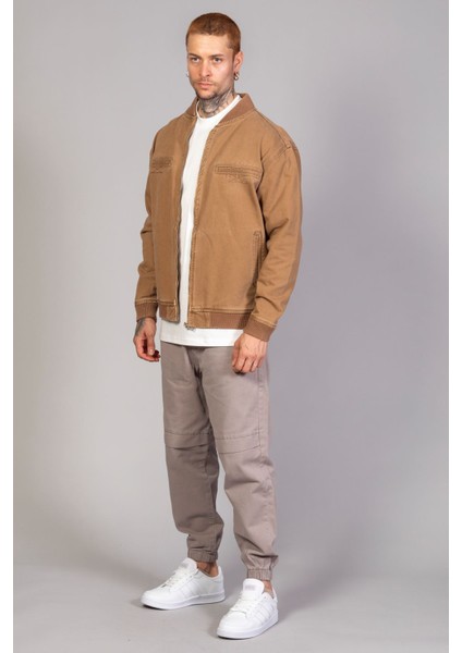 Erkek Fermuarlı Kahve Oversize Motorcu Kot Ceket indirimleri