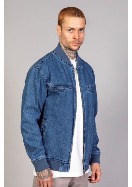 Erkek Fermuarlı Mavi Oversize Motorcu Kot Ceket fiyatları
