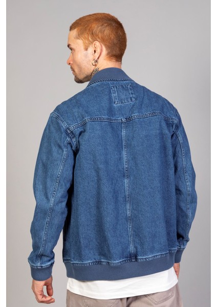 Erkek Fermuarlı Mavi Oversize Motorcu Kot Ceket modelleri