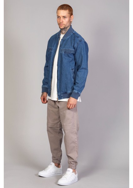 Erkek Fermuarlı Mavi Oversize Motorcu Kot Ceket indirimleri