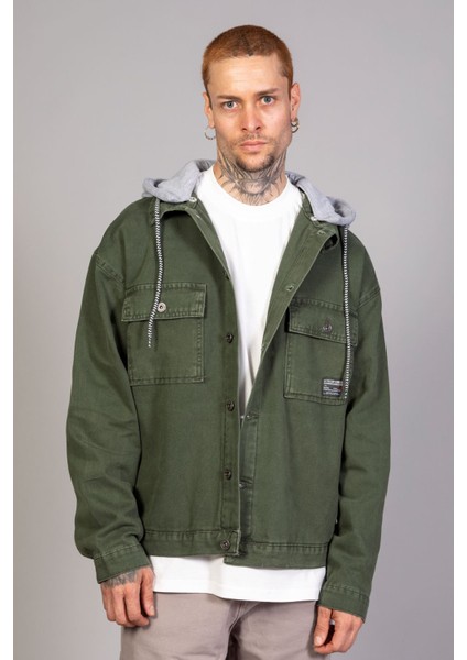 Erkek Haki Çıkarılabilir Kapüşonlu Oversize Kot Ceket fiyatları