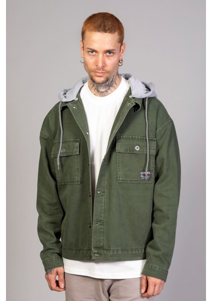 Erkek Haki Çıkarılabilir Kapüşonlu Oversize Kot Ceket modelleri