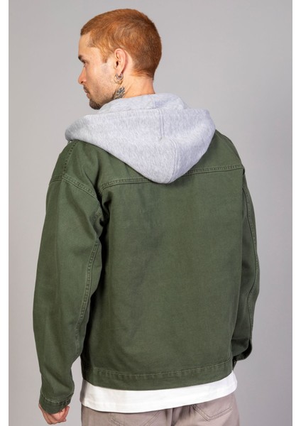 Erkek Haki Çıkarılabilir Kapüşonlu Oversize Kot Ceket fırsatları