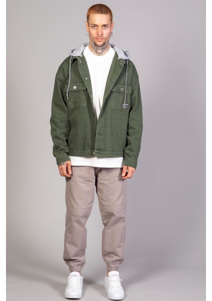 Erkek Haki Çıkarılabilir Kapüşonlu Oversize Kot Ceket indirimleri