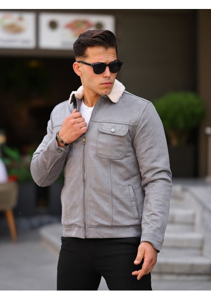 Fermuarlı Süet Kürklü Gri Erkek Ceket fiyatları