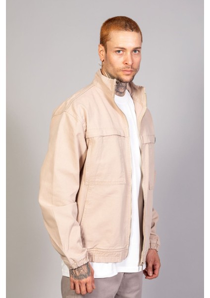 Oversize Bej Yıkamalı Modelli Erkek Fermuarlı Bomber Kot Ceket modelleri