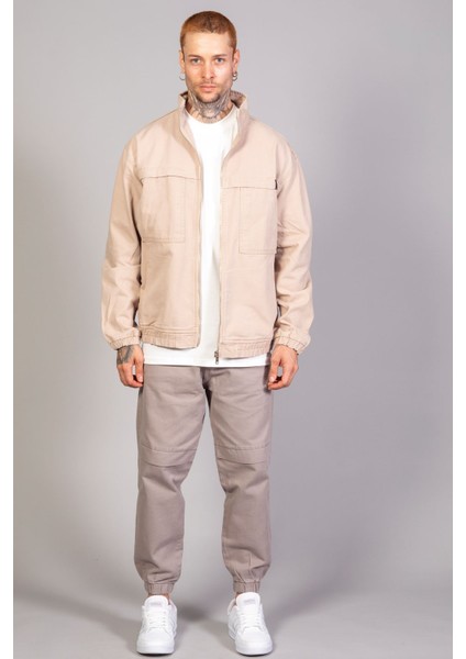 Oversize Bej Yıkamalı Modelli Erkek Fermuarlı Bomber Kot Ceket indirimleri