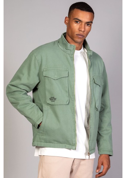 Erkek Mint Yeşili Içi Hafif Kapitone Oversize Kot Ceket