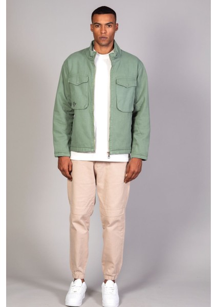 Erkek Mint Yeşili Içi Hafif Kapitone Oversize Kot Ceket indirimleri
