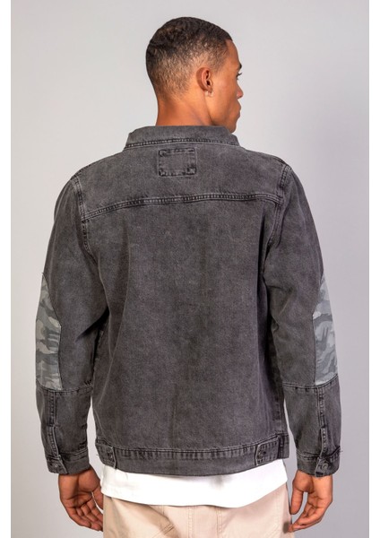 Erkek Kamuflaj Detaylı Oversize Antrasit Kot Ceket modelleri