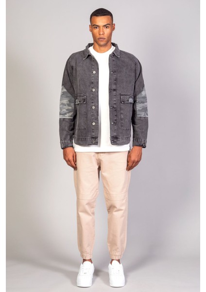 Erkek Kamuflaj Detaylı Oversize Antrasit Kot Ceket fırsatları