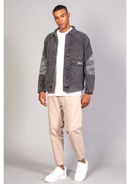 Erkek Kamuflaj Detaylı Oversize Antrasit Kot Ceket indirimleri