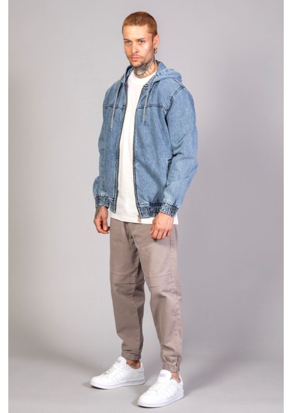 Erkek Kapüşonlu Oversize Marsıan Mavi Kar Yıkama Kot Ceket fırsatları